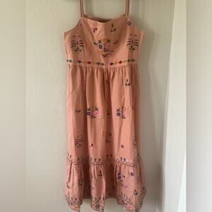 Anthropologie Women’s Payal Pratap Salmon Embroidered Boho Dress Size MP